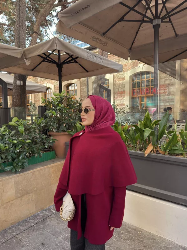Bordo Şallı Panço Ceket 2544