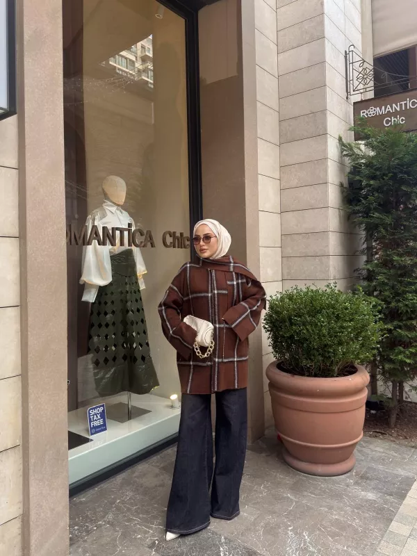 KAHVE ATKILI TRİKO CEKET 2522