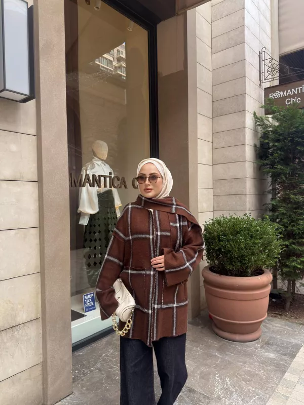 KAHVE ATKILI TRİKO CEKET 2522