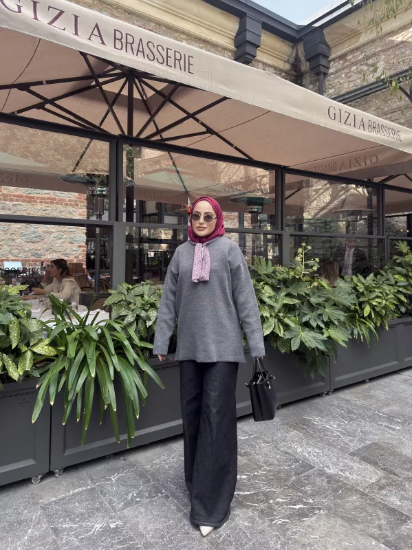 ANTRASİT FULAR DETAY TRİKO Kazak 2520