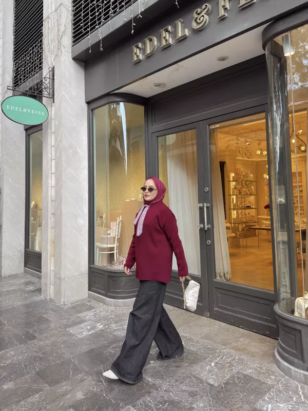 BORDO FULAR DETAY TRİKO Kazak 2520