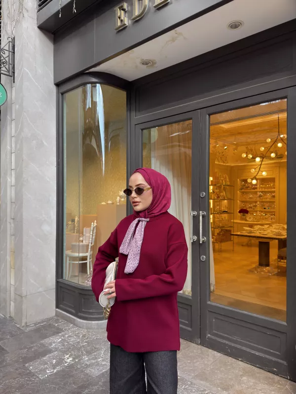 BORDO FULAR DETAY TRİKO Kazak 2520