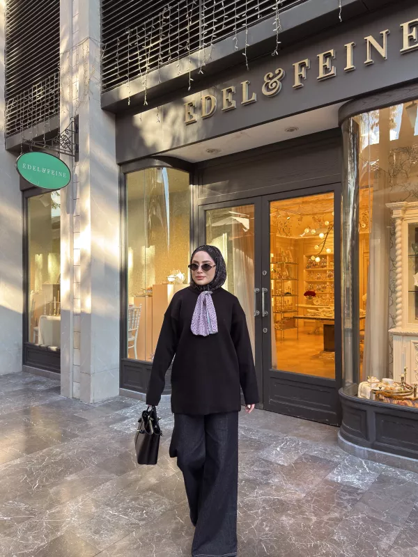 SİYAH  FULAR DETAY TRİKO Kazak 2520