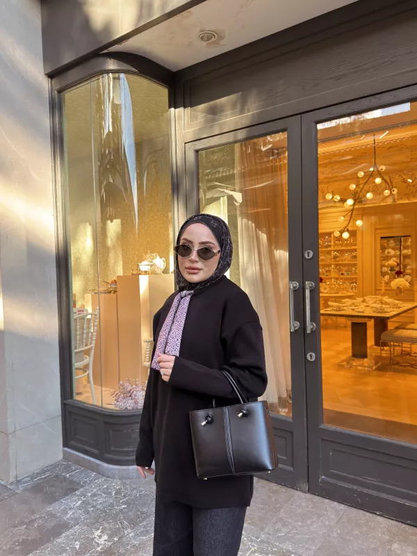 SİYAH  FULAR DETAY TRİKO Kazak 2520