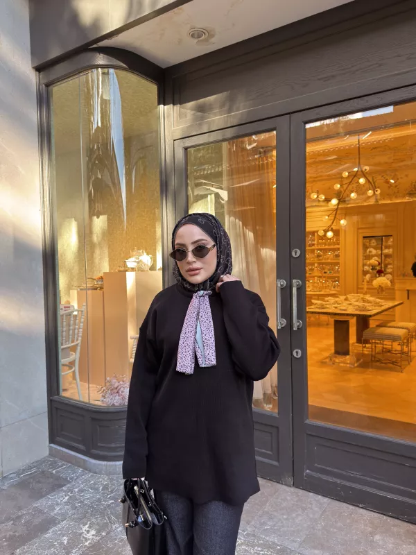 SİYAH  FULAR DETAY TRİKO Kazak 2520