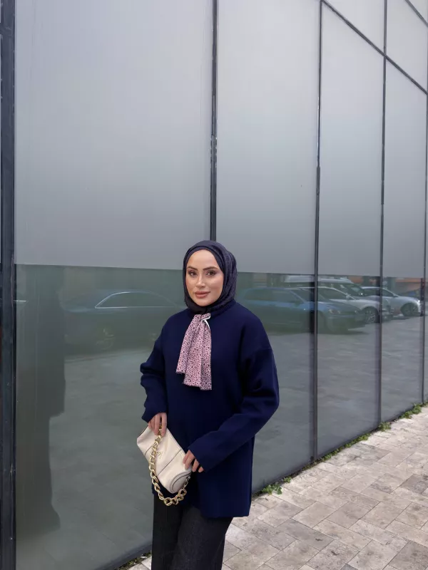 LACİVERT  FULAR DETAY TRİKO Kazak 2520