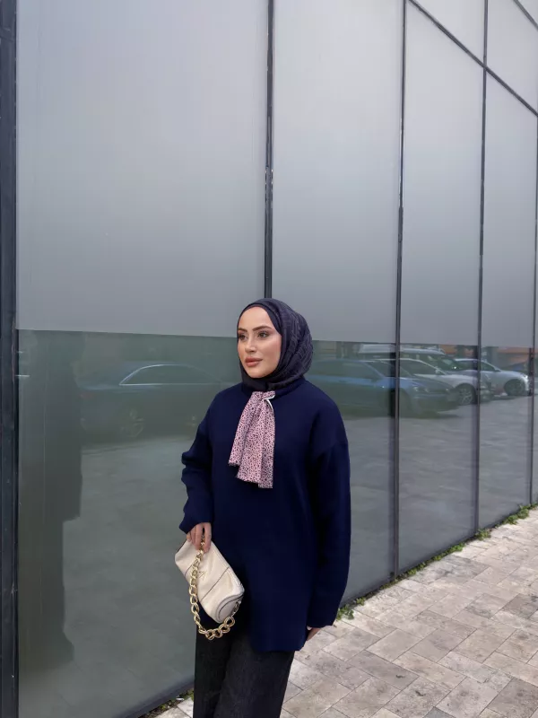 LACİVERT  FULAR DETAY TRİKO Kazak 2520