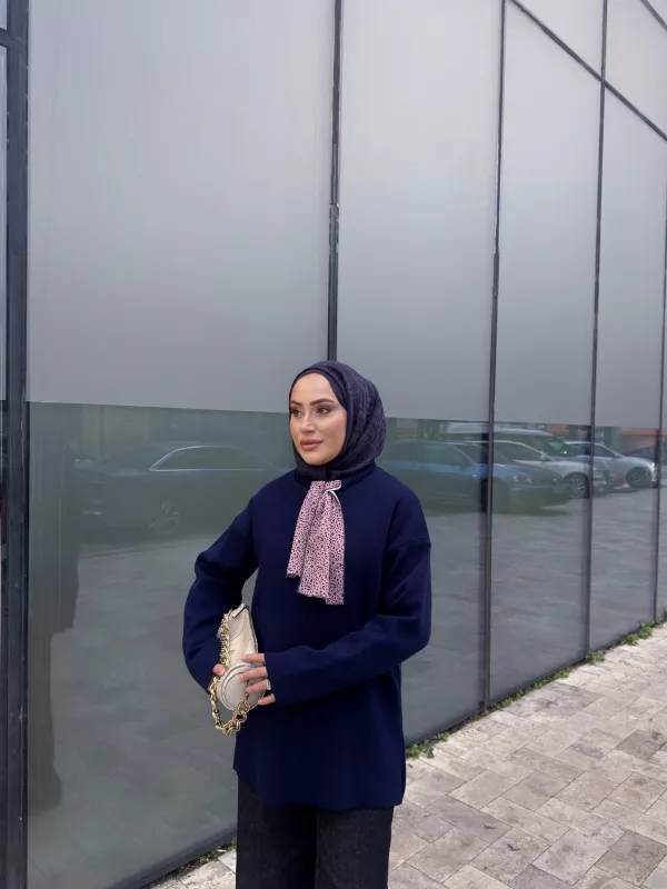 LACİVERT  FULAR DETAY TRİKO Kazak 2520