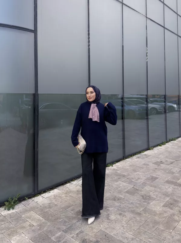 LACİVERT  FULAR DETAY TRİKO Kazak 2520