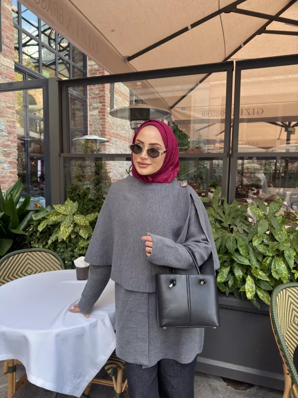 Antrasit Şallı Panço Ceket 2544