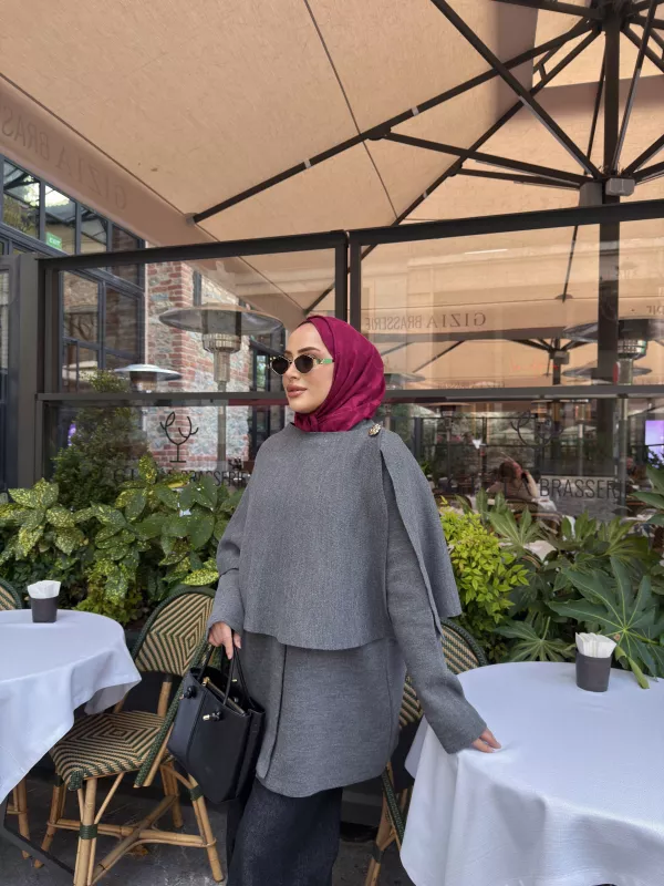 Antrasit Şallı Panço Ceket 2544