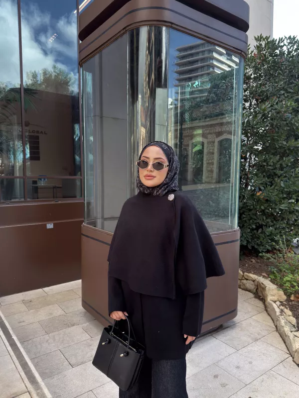 Siyah Şallı Panço Ceket 2544