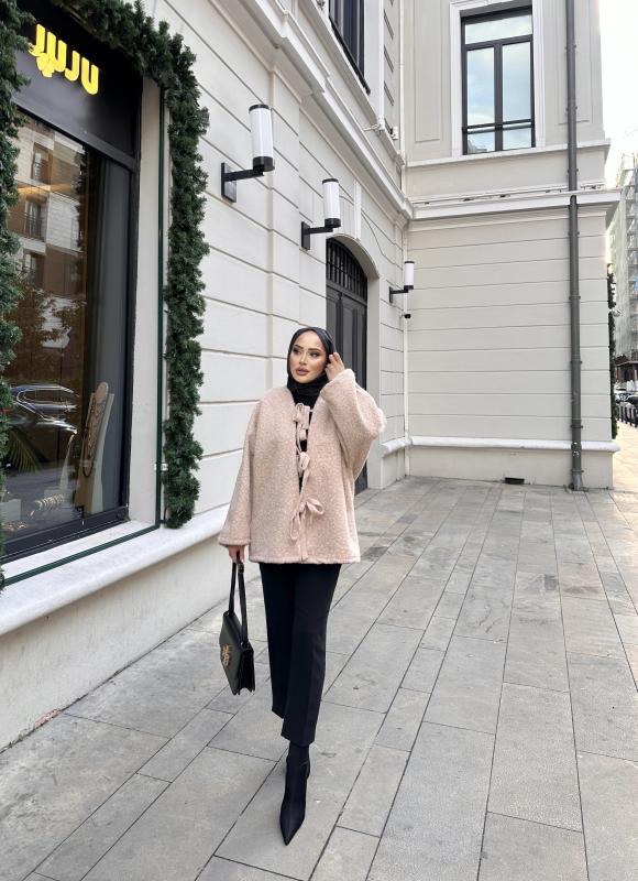 Bej Yumoş Bağlamalı 1116 Ceket 