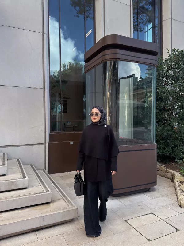 Siyah Şallı Panço Ceket 2544