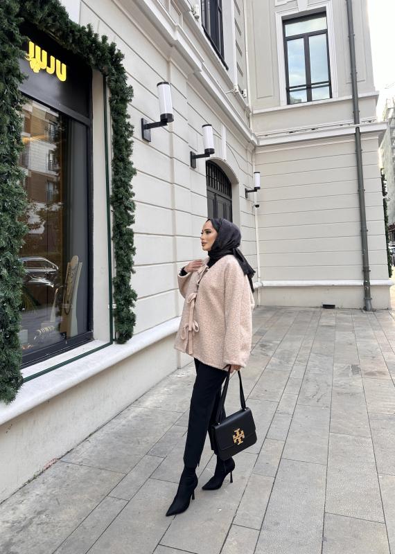 Bej Yumoş Bağlamalı 1116 Ceket 