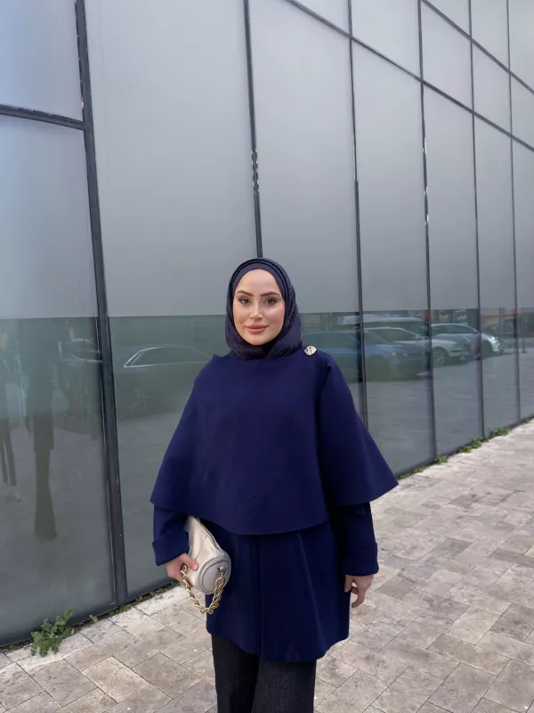 Lacivert Şallı Panço Ceket 2544