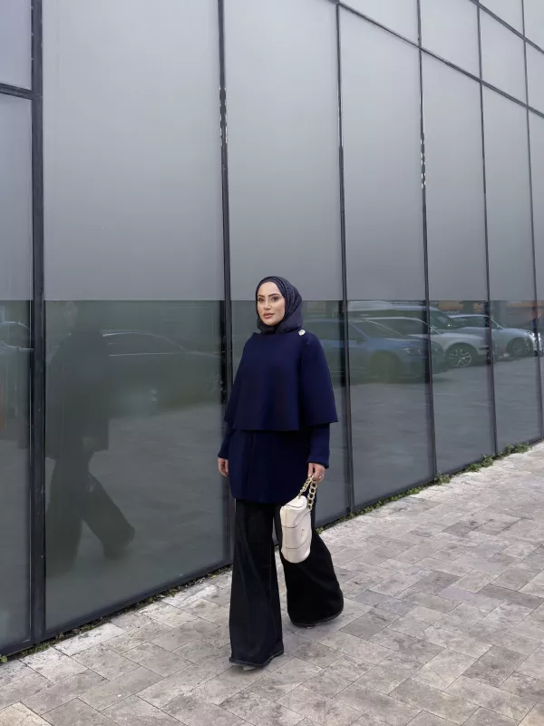 Lacivert Şallı Panço Ceket 2544