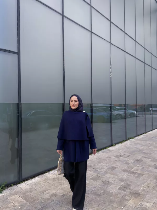 Lacivert Şallı Panço Ceket 2544