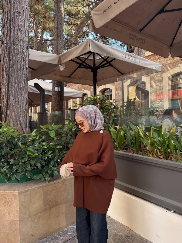 Kahverengi Şallı Panço Ceket 2544