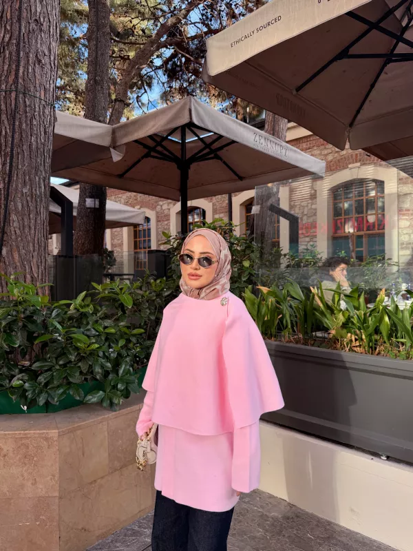 Pembe Şallı Panço Ceket 2544