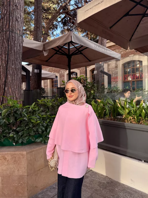 Pembe Şallı Panço Ceket 2544