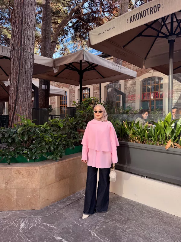 Pembe Şallı Panço Ceket 2544