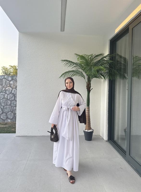 BEYAZ  LUCAS ÇAPRAZ DETAYLI  ELBİSE 1157