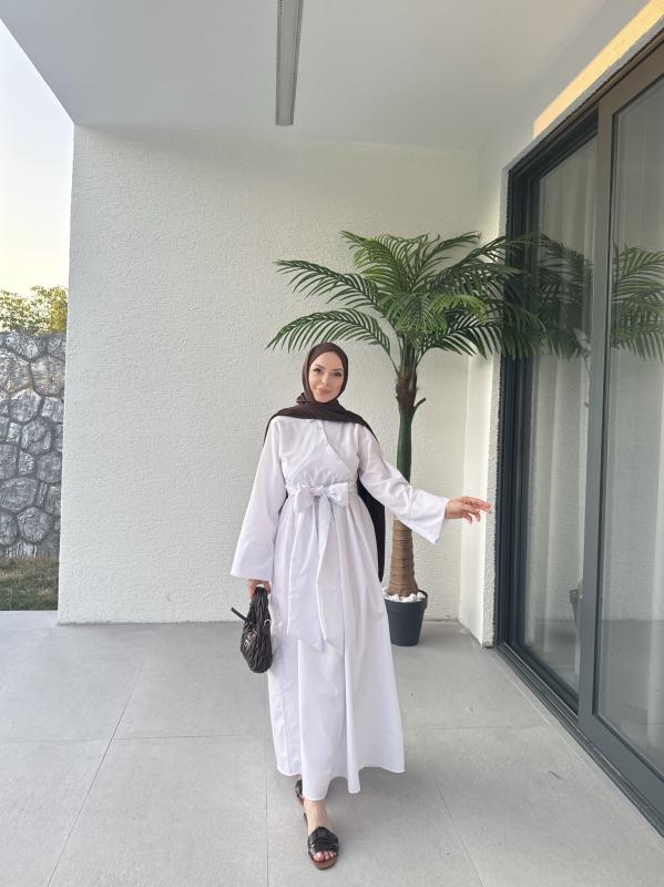 BEYAZ  LUCAS ÇAPRAZ DETAYLI  ELBİSE 1157