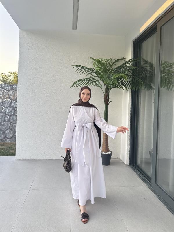 BEYAZ  LUCAS ÇAPRAZ DETAYLI  ELBİSE 1157