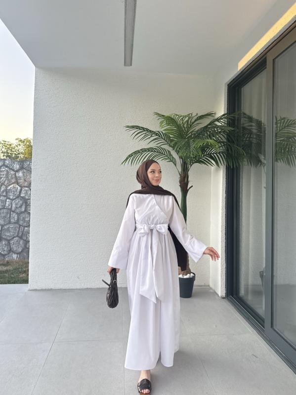 BEYAZ  LUCAS ÇAPRAZ DETAYLI  ELBİSE 1157