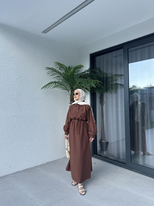 KAHVERENGİ POLO YAKA ELBİSE 1156