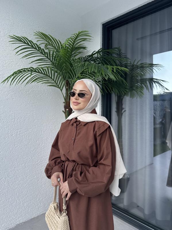 KAHVERENGİ POLO YAKA ELBİSE 1156