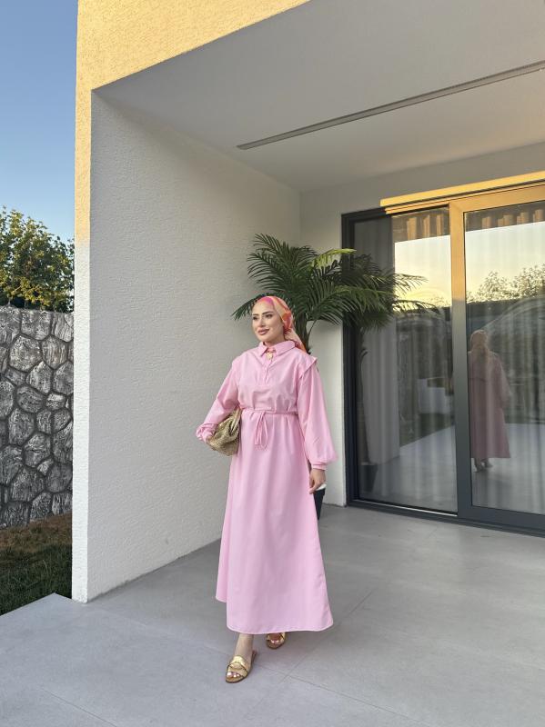 PEMBE POLO YAKA ELBİSE 1156