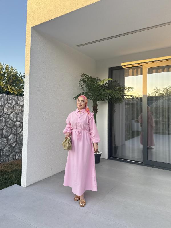 PEMBE POLO YAKA ELBİSE 1156
