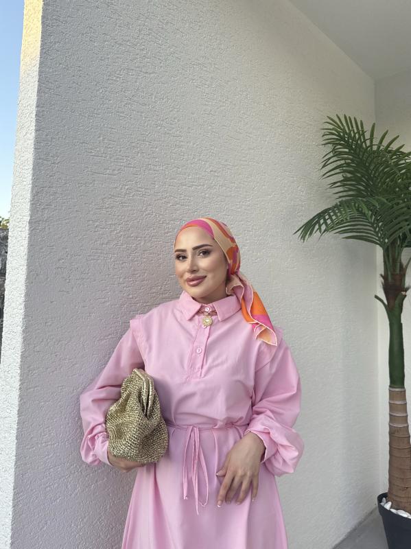 PEMBE POLO YAKA ELBİSE 1156