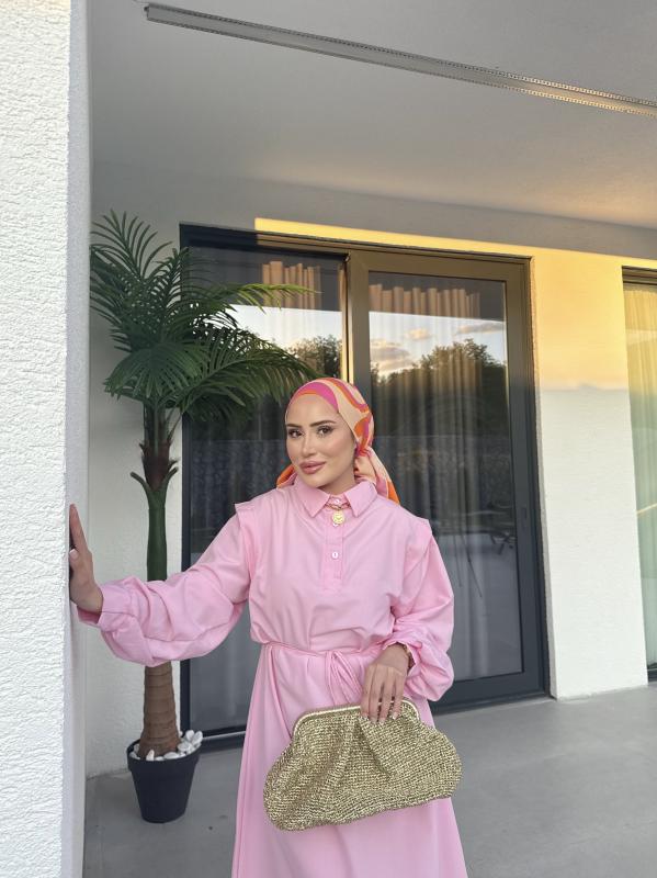 PEMBE POLO YAKA ELBİSE 1156