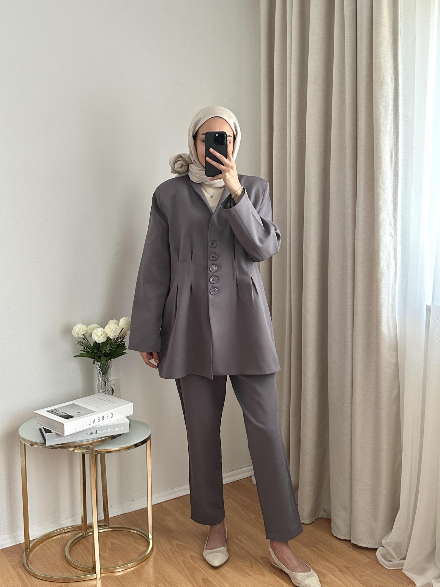GRİY PİLELİ%20CEKET%20TAKIM%203956