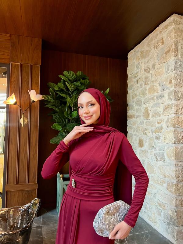 BORDO PİNTEREST ELBİSE 1360