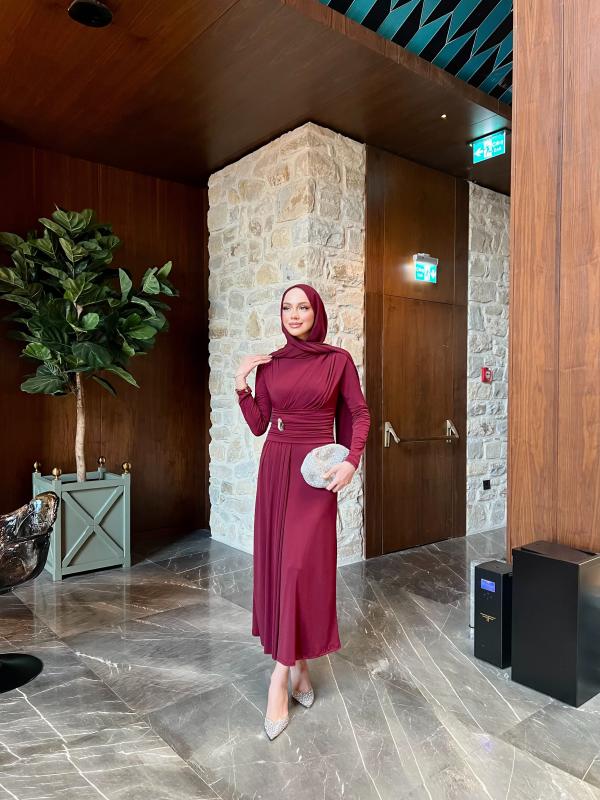 BORDO PİNTEREST ELBİSE 1360