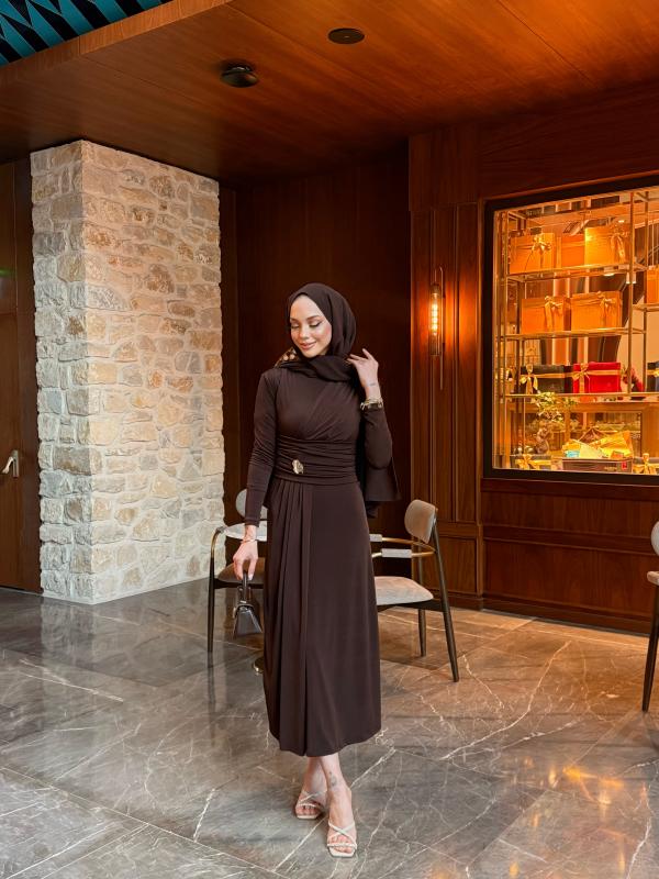 KAHVE PİNTEREST ELBİSE 1360