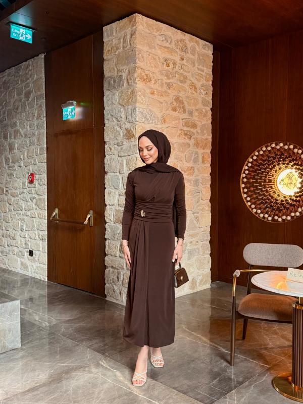 KAHVE PİNTEREST ELBİSE 1360