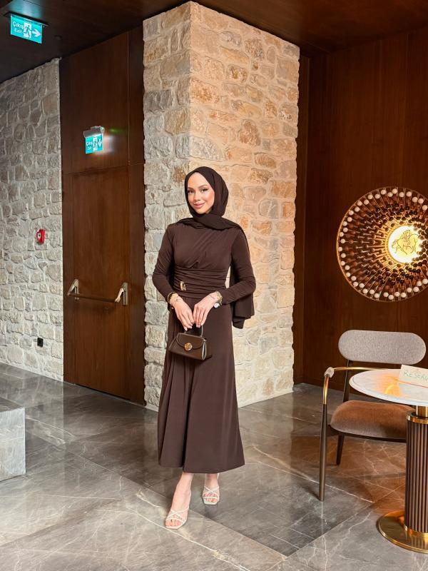 KAHVE PİNTEREST ELBİSE 1360