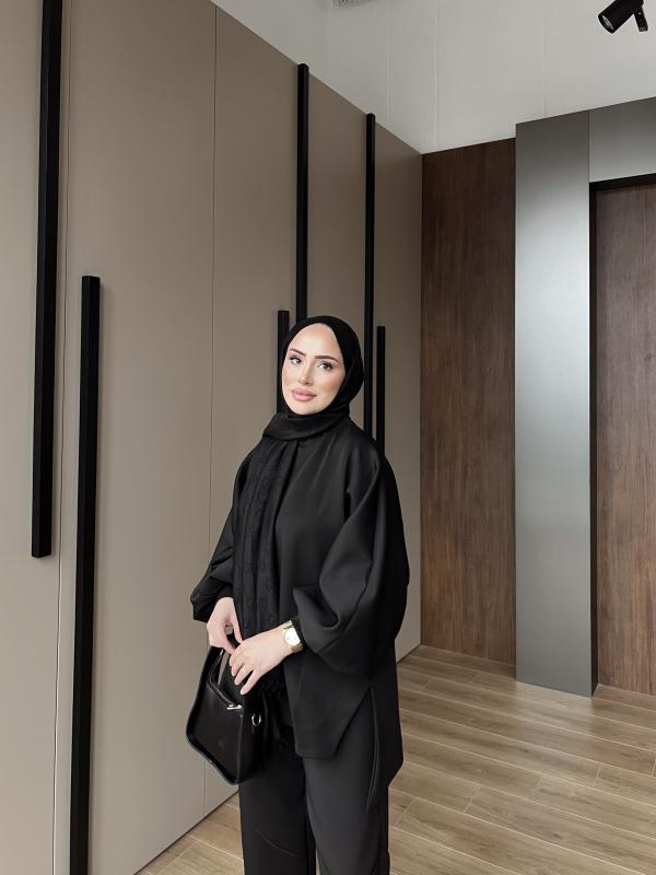 SİYAH POÇİ ASİMETRİK TAKIM 1107