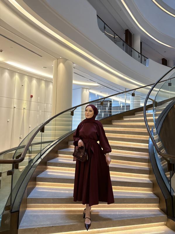 BORDO PRENSES ELBİSE 2835