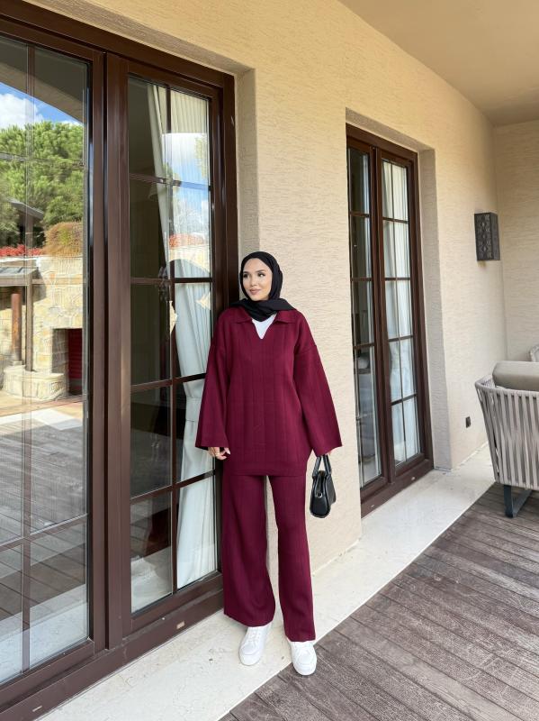 Bordo V Yaka Triko Takım 1030