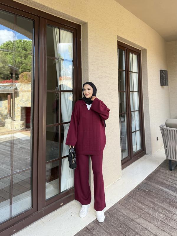 Bordo V Yaka Triko Takım 1030