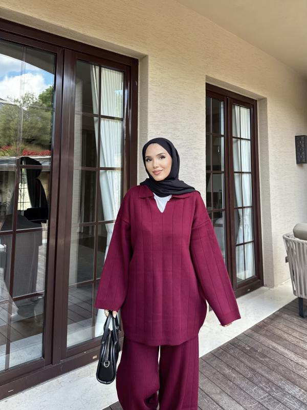 Bordo V Yaka Triko Takım 1030