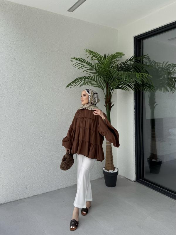 KAHVE LİNA KATKAT GÖMLEK 1160