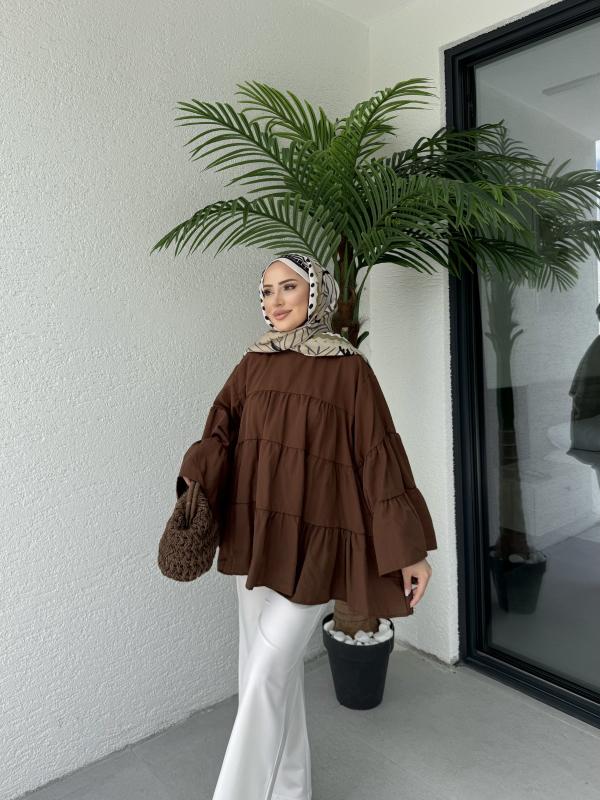 KAHVE LİNA KATKAT GÖMLEK 1160