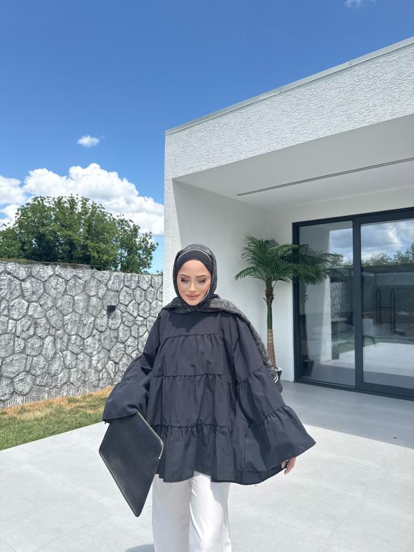 SİYAH LİNA KATKAT GÖMLEK 1160